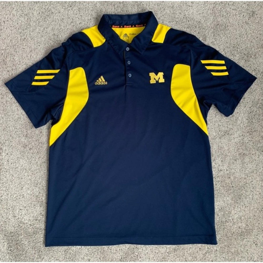 Michigan Wolverines Polo Shirt Mens Large Blue Short Sleeve Adidas Climalite